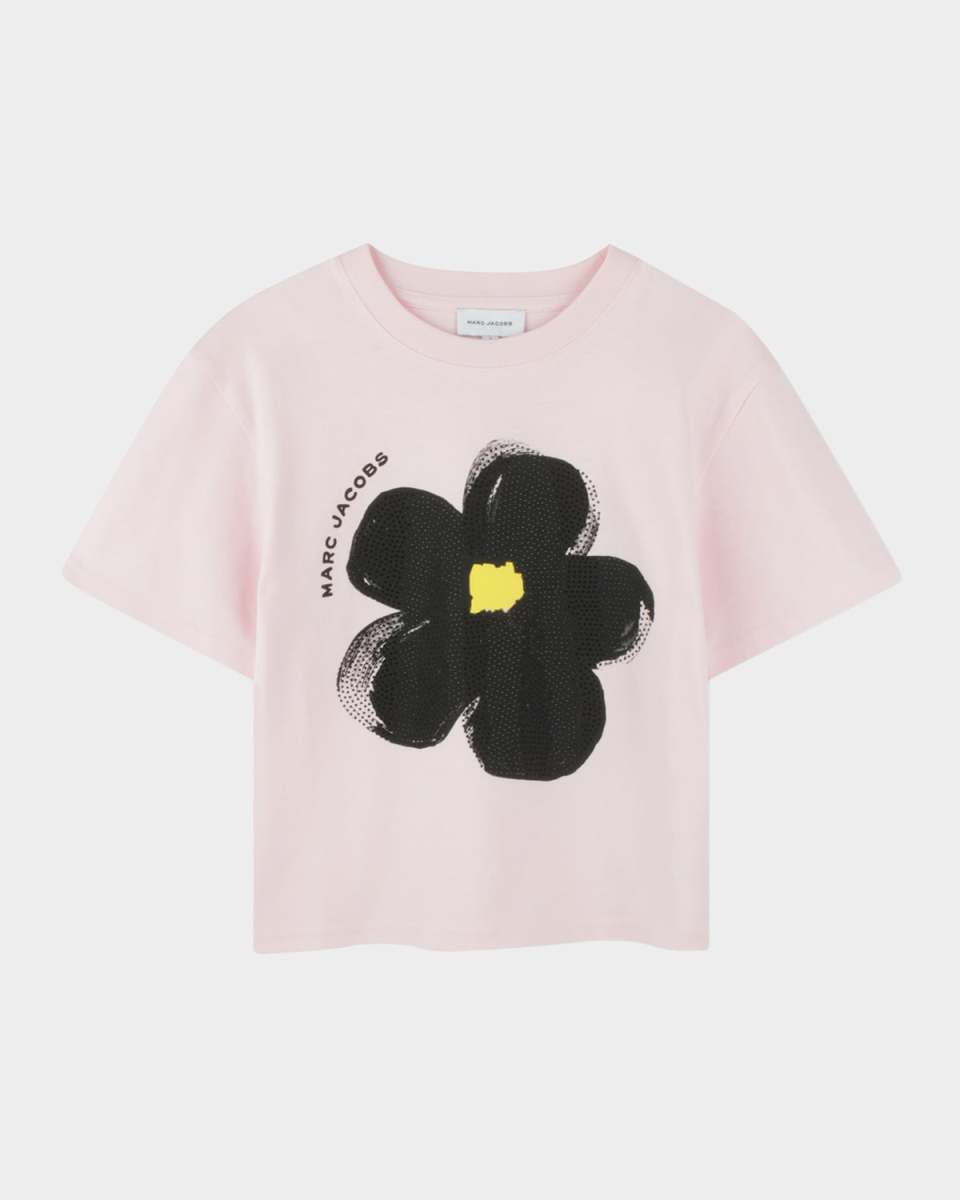 Girl's Rhinestone Floral-Print Jersey Tee, Size 6-